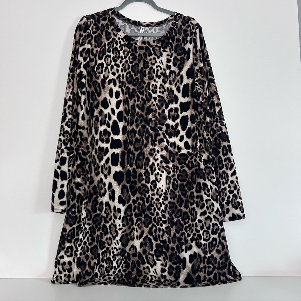 Sunday Morning Leopard Print Dress 1X – Long Sleeve, Like New!
